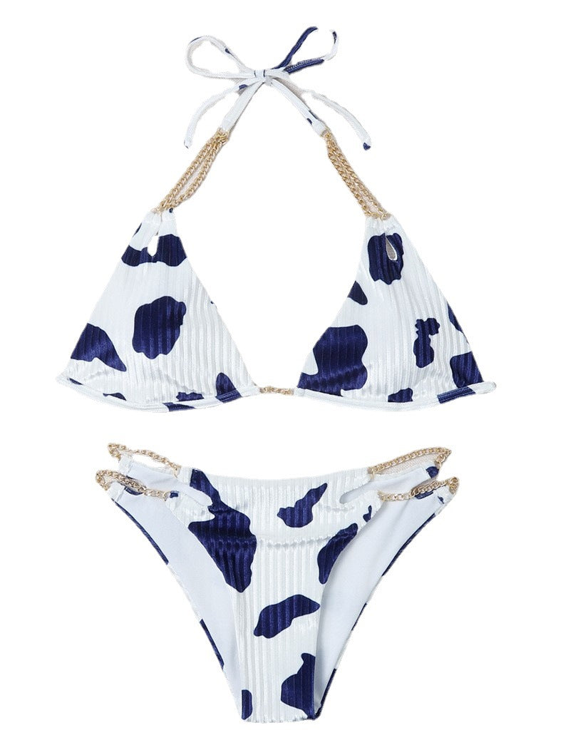 Wholesale Polyester Printed Cow Pattern Three Point Chain Bikini
